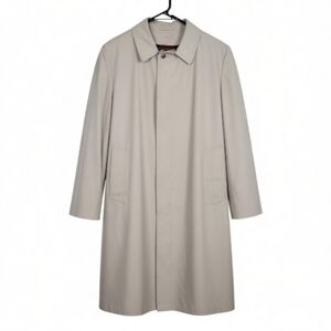 London Towne Trench Coat Men Size 40 Reg Khaki Zip Out Faux Fur Nylon Liner